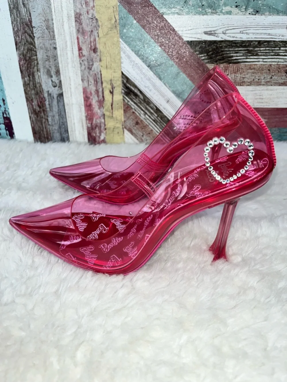 Barbie X Aldo Fuchsia Pink Heels Shoes Mattel Rhinestones NWOB Princess Prom 6.5